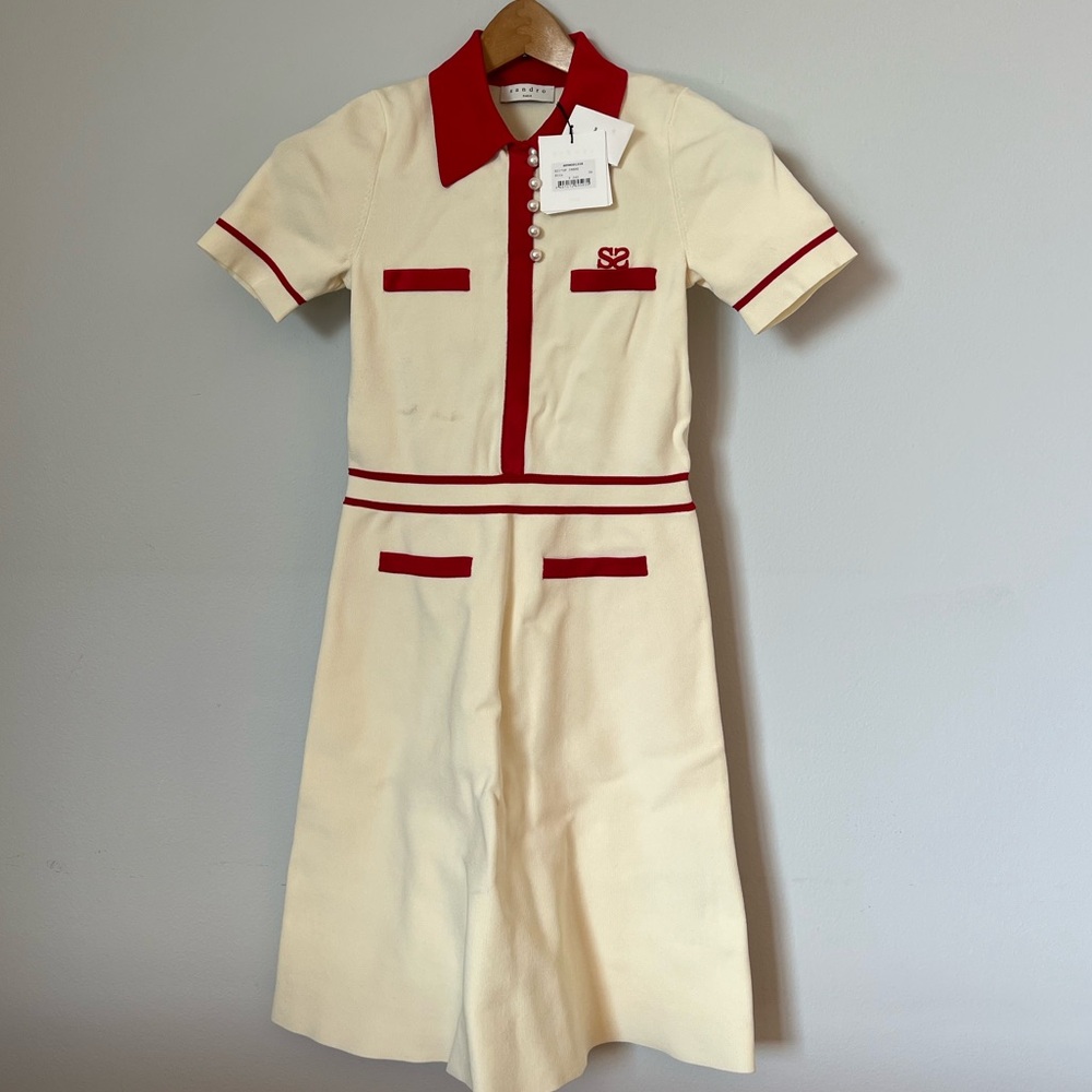 New with tags Sandro red white contrast tennis dress - Picture 5 of 5